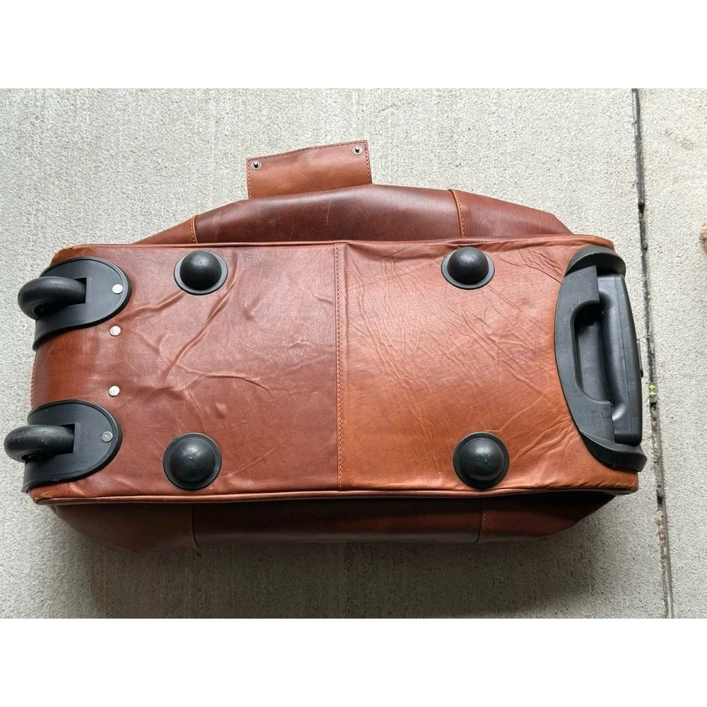 MaheTri Brown Leather Duffle Trolley Travel Bag